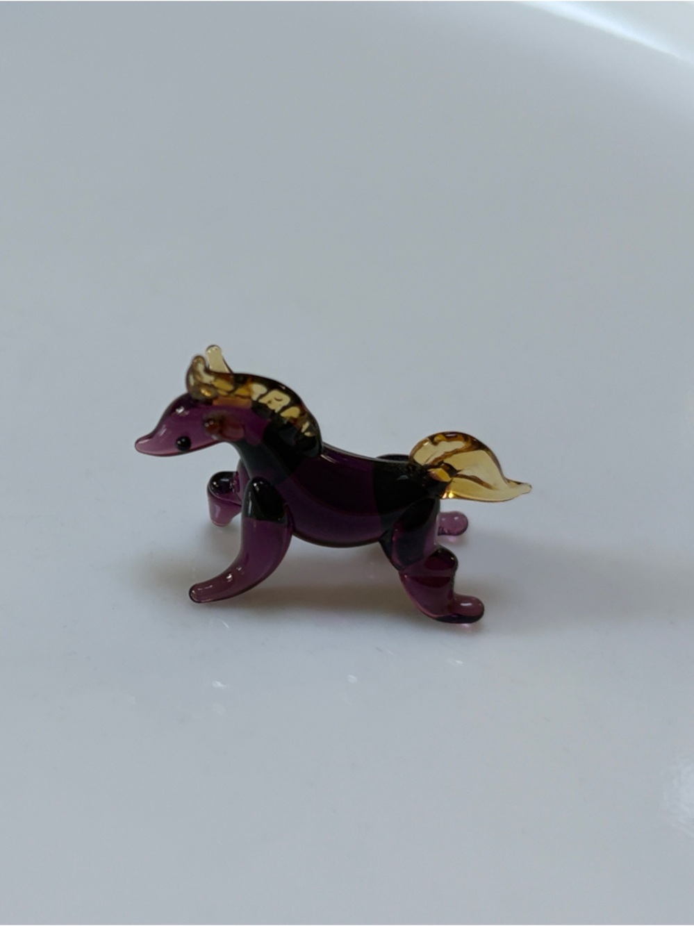 Miniature Purple and Amber Glass Horse Figurine